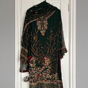 Bottle green Kameez + Dupatta | pakistani emerald dark green desi clothes